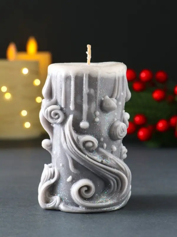 Свеча новогодняя столбик  Свеча новогодняя столбик "Волшебство" серый