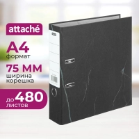 Папка-регистратор 75мм  нов мрам А4 чер, бум/бум, б/мет угол