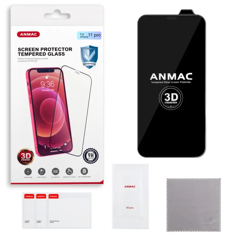 Защитное стекло IPh 11 Pro 3D ANMAC черное усиленное  Арт.1137193