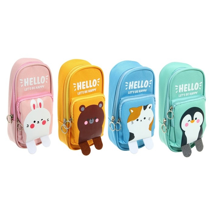 Пенал школьный на молнии 2 отделения Пенал школьный на молнии 2 отделения "Зверушки", МИКС