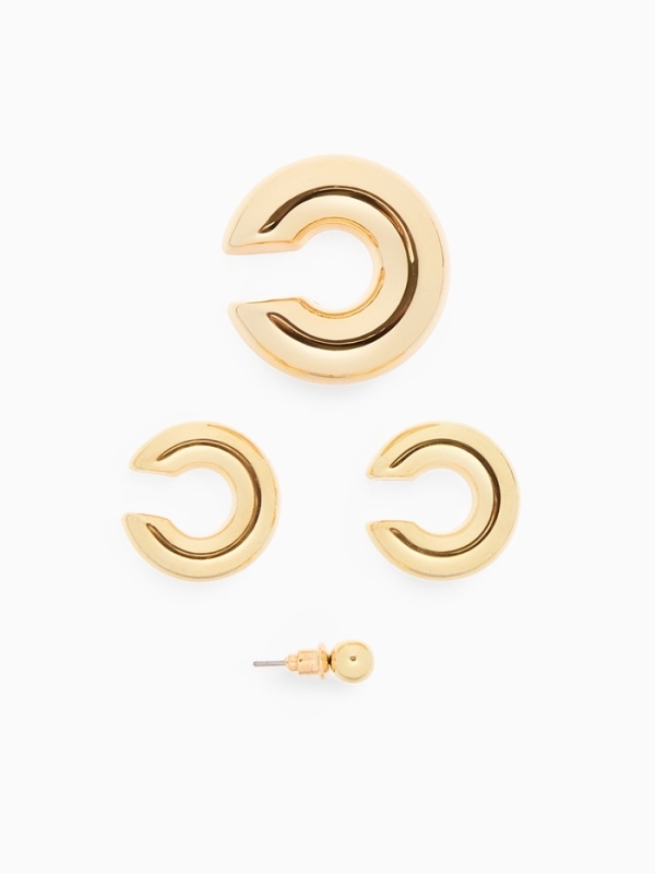 Набор серьги и каффы 4 шт. «Бублик» три дуги, цвет золото