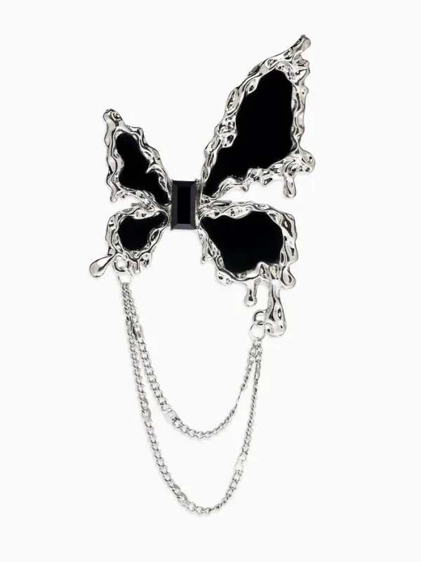 Брошь &laquo;Бабочка&raquo;, тренд, чёрная в серебре