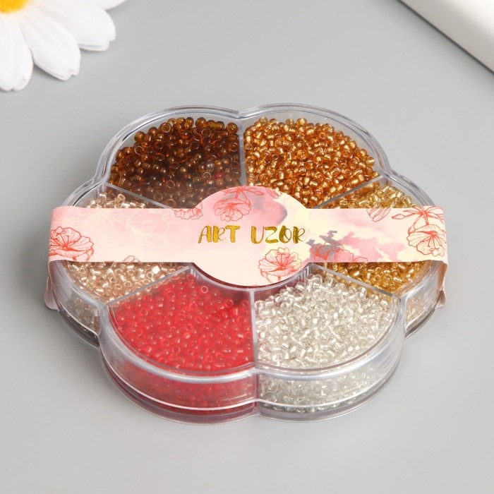 Бисер стекло 12/0 в цветке  Бисер стекло 12/0 в цветке "Огонь" цветной прозрачный 7 цветов х 8  гр 8,2х8,2х2 см