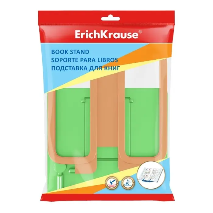 Подставка для книг с держателем ErichKrause Base, Neon Solid, пластиковая, зеленая с оранжевым