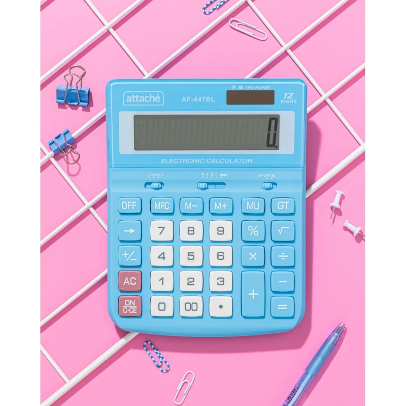 Калькулятор настольный ПОЛНОРАЗМ Attache AF-447BL,12р,дв.пит,гол,198x153x42