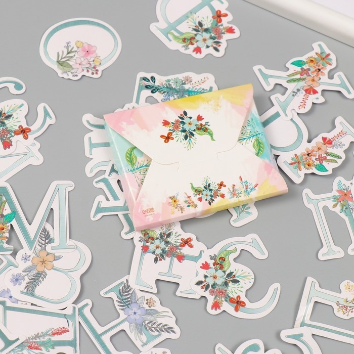 Наклейки для творчества Наклейки для творчества "Цветочный алфавит" тиснение серебро набор 33 шт 9х7х0,8 см
