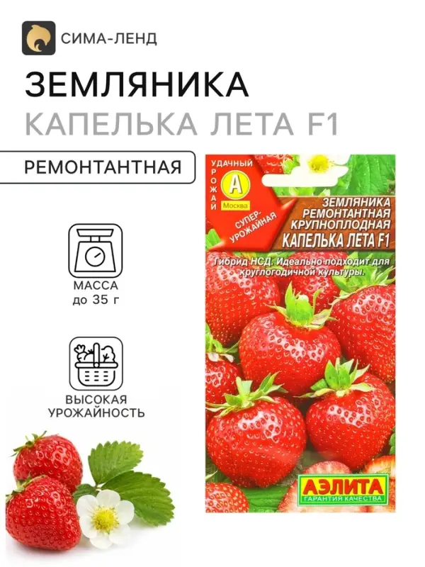 Семена Земляника &laquo;Капелька лета&raquo;, F1, &laquo;Агрофирма АЭЛИТА&raquo;, ремонтантная, крупноплодная, 10 шт.