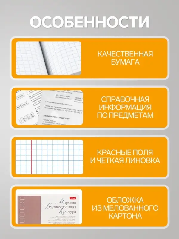 Предметная тетрадь по мировой художественной культуре Hatber &laquo;Буквица&raquo;, 48 листов, в клетку, со справочным материалом, обложка из мелованного к...