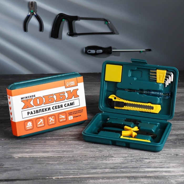 Набор инструментов в кейсе «Развлеки себя сам», универсальный, 11 предметов Набор инструментов в кейсе «Развлеки себя сам», универсальный, 11 предметов