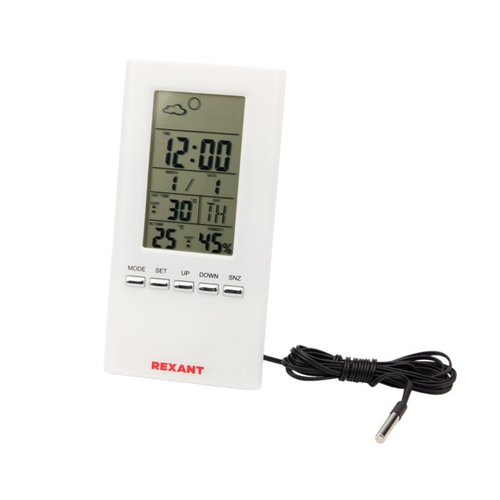 Метеостанция REXANT S3331SC, комнатно-уличная, выносной датчик, белая Метеостанция REXANT S3331SC, комнатно-уличная, выносной датчик, белая