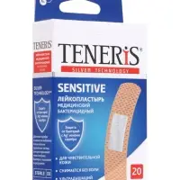 Лейкопластырь медицинский бактерицидный TENERIS Sensitive, нетканная основа, 7.6&times;1.9 см, 20 шт.