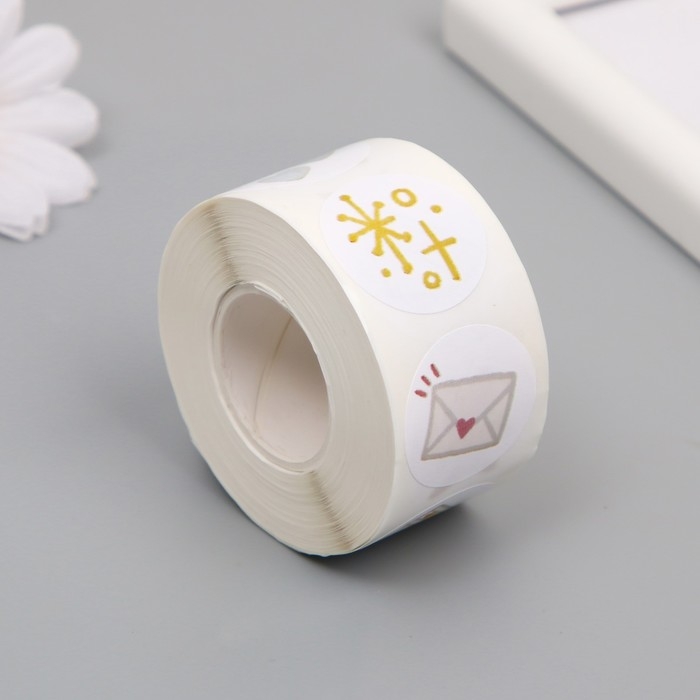 Наклейка бумага Наклейка бумага "Котик и мишка" d=2,5 см 500 шт в рулоне 3х5,5х5,5 см