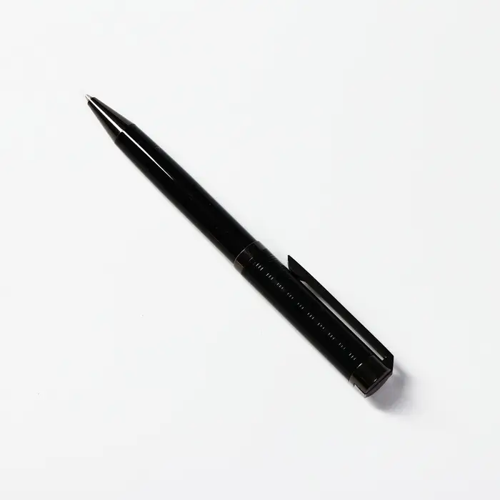 Ручка шариковая рифленая, металл, 0.1 мм, чёрная