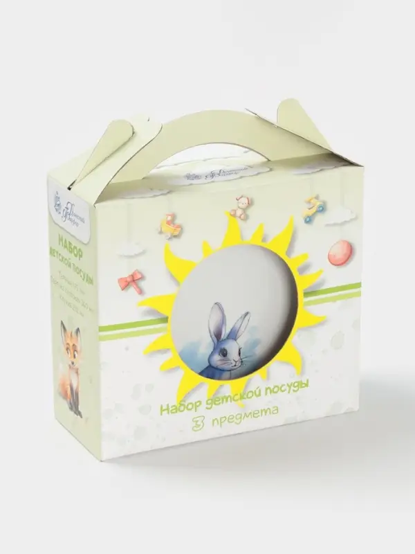 Набор детской посуды Дулевский фарфор &laquo;Зайка&raquo;, 3 предмета: тарелка 175 мл, миска 360 мл, кружка 210 мл, белый