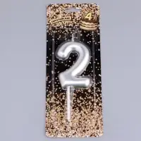 Свеча в торт «Европейская», цифра 2, 6 см, серебро