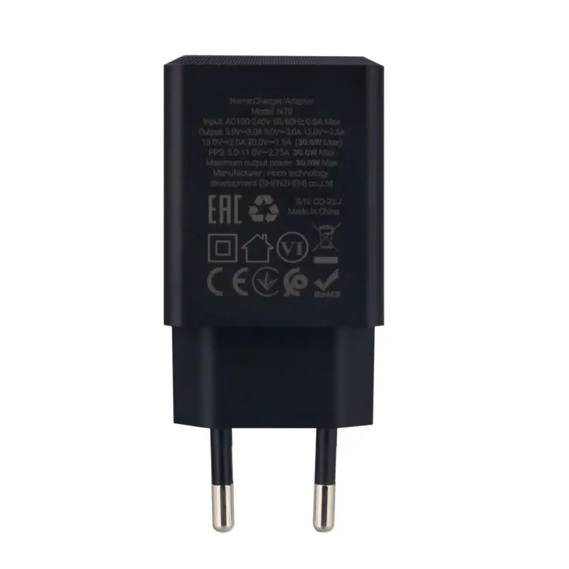 Сетевое зарядное устройство с кабелем Type-C на Type-C PD30W N70 HOCO черное