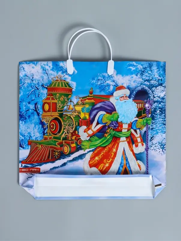 Пакет подарочный новогодний &laquo;Сказочный поезд&raquo;, полиэтиленовый с пластиковой ручкой, 37&times;35 см