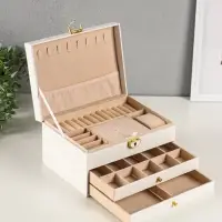 Шкатулка кожзам для украшений 3 яруса, цвет белый 23*17,5*13,5 см