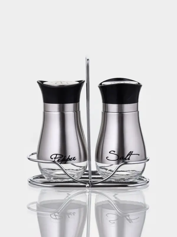 Набор для специй &laquo;Сияние.Silver&raquo;, 2 шт., на подставке, стекло, серебристый