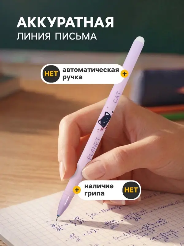 Стираемая ручка, гелевая, синий стержень, узел 0.35 мм, МИКС