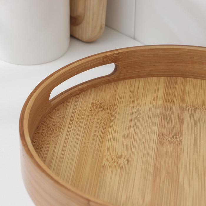 Поднос с ручками Доляна Striata, d=25 см, бамбук Поднос с ручками Доляна Striata, d=25 см, бамбук
