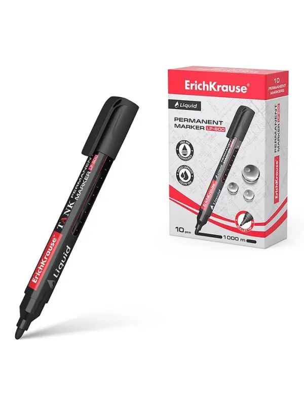 Маркер перманентный ErichKrause. Tank LP-600, чёрный, узел 2.5 мм, жидкий