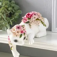 Сувенир полистоун "Белая кошка в цветах" на полку 21х10,5х12,8 см