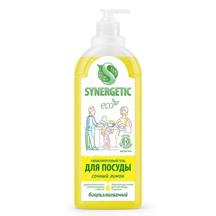 Средство для мытья посуды Synergetic &laquo;Лимон&raquo;, биоразлагаемый гель, с антибактериальным эффектом, 1 л