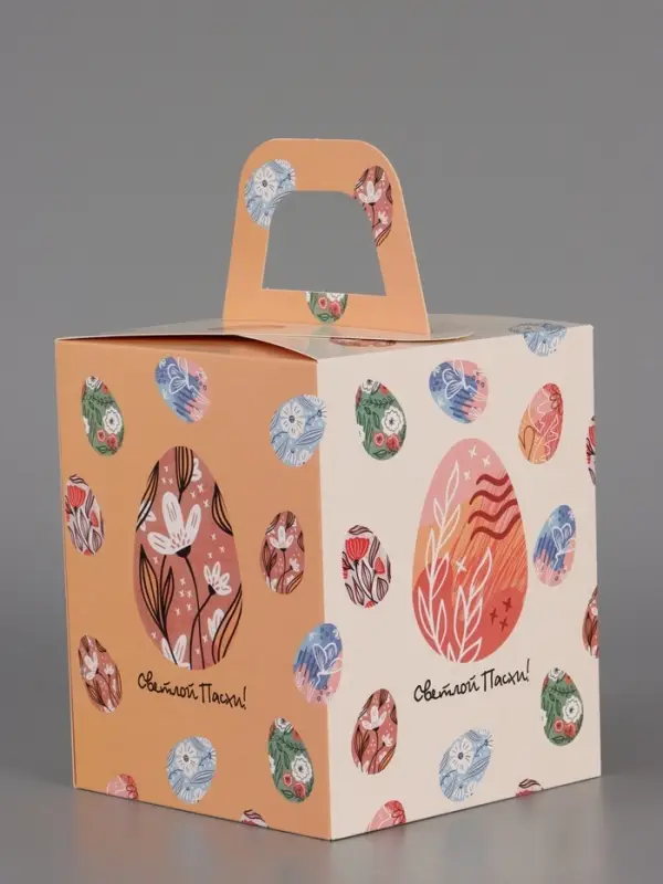 Пасхальная коробочка с окном "Расписные яйца" 15 х 15 х 18 см