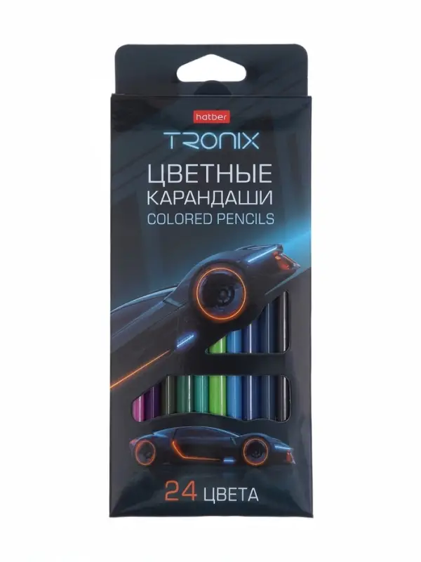 Карандаши 24цв, Hatber, заточ, трехгр, коробка, европодвес 93407