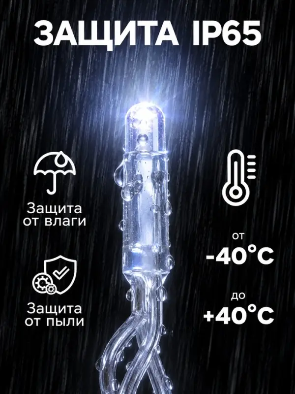 Гирлянда &laquo;Нить&raquo; 10 м, IP65, УМС, прозрачная нить, 100 LED, мерцание, свечение белое, 220 В