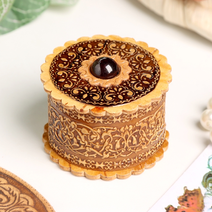 Шкатулка, с натуральным камнем, 40 х 25 мм, береста Шкатулка, с натуральным камнем, 40 х 25 мм, береста