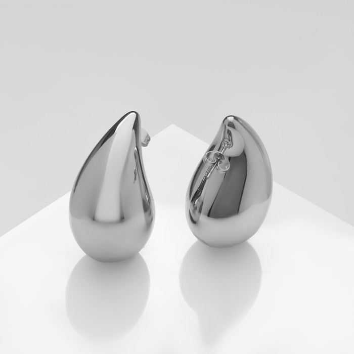 Серьги пластик «Капля» крупная, цвет серебро Серьги пластик «Капля» крупная, цвет серебро