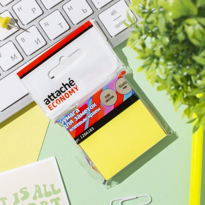 Стикеры  с клеев.краем 51x51 мм 100 лист неоновый желтый