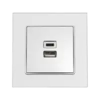 Розетка TOT Glossy Glass, 5 В, 2.1 A, разъёмы USB-A + USB-C, стекло, скрытая, серебристая