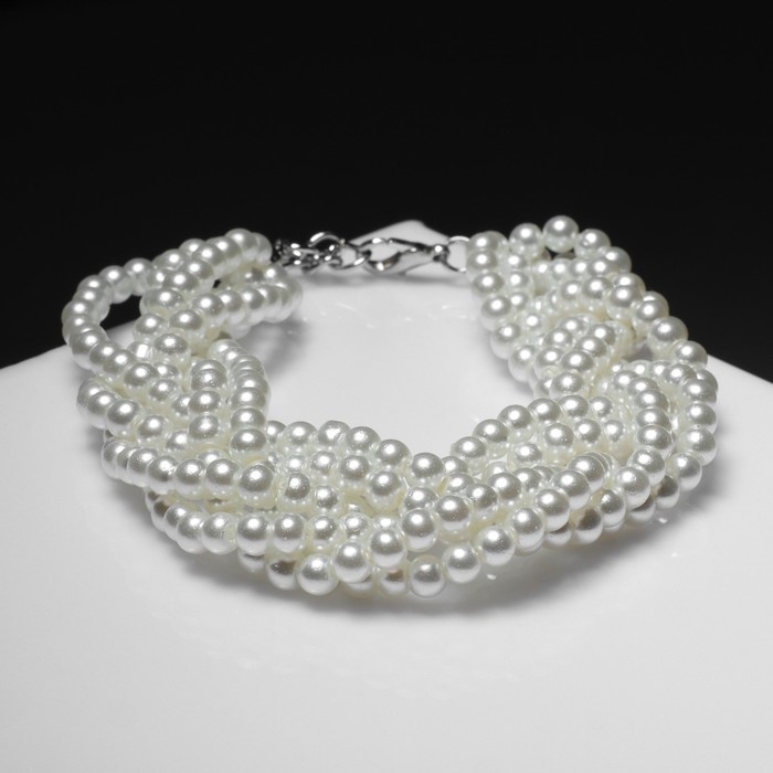 Браслет жемчуг «Жгут», 6 нитей, бусины №4, цвет молочный в серебре Браслет жемчуг «Жгут», 6 нитей, бусины №4, цвет молочный в серебре