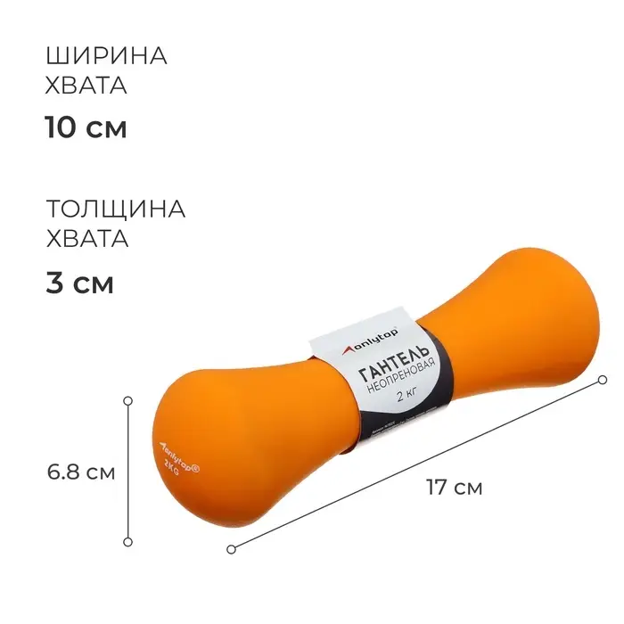 Гантель неопреновая ONLYTOP, 2 кг, цвет оранжевый