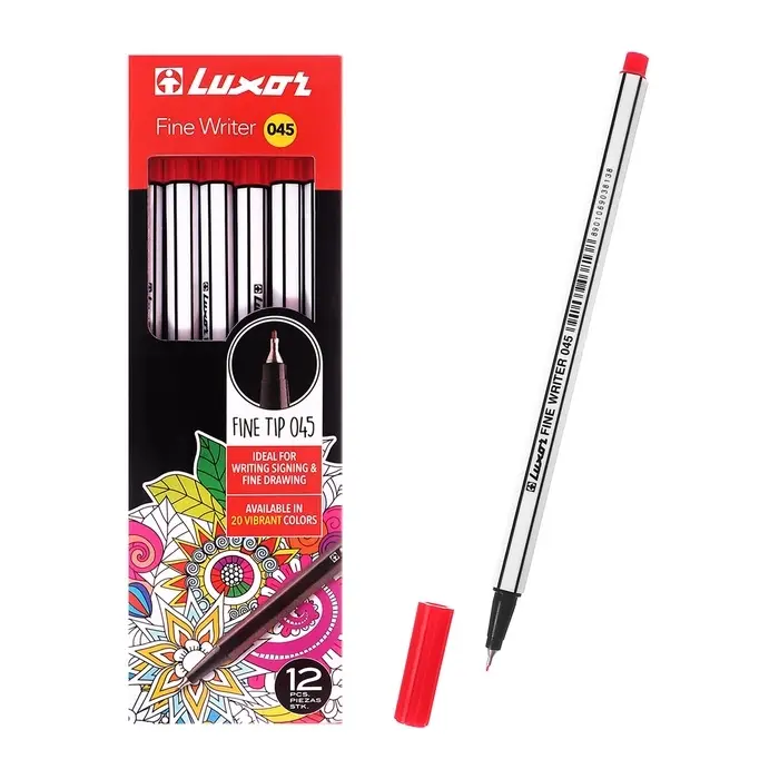 Ручка капиллярная Luxor Fine Writer 045, узел 0.8 мм, чернила красные, корпус чёрно-белый Ручка капиллярная Luxor Fine Writer 045, узел 0.8 мм, чернила красные, корпус чёрно-белый