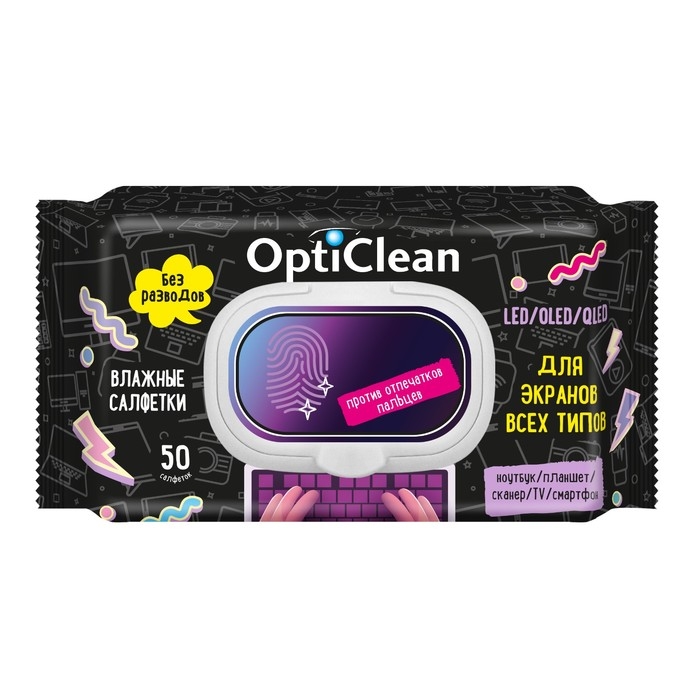 Салфетки влажные «OptiClean» для экранов, 50 шт Салфетки влажные «OptiClean» для экранов, 50 шт