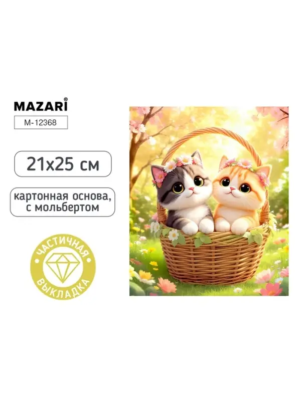 Алмазная мозаика &laquo;Котики в корзинке&raquo; 21&times;25 см, с мольбертом