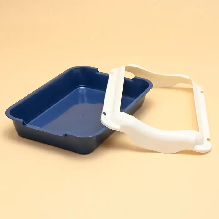 Туалет для кошек, 36&times;26&times;9 см, средний, с бортом, пластик, синий, белый