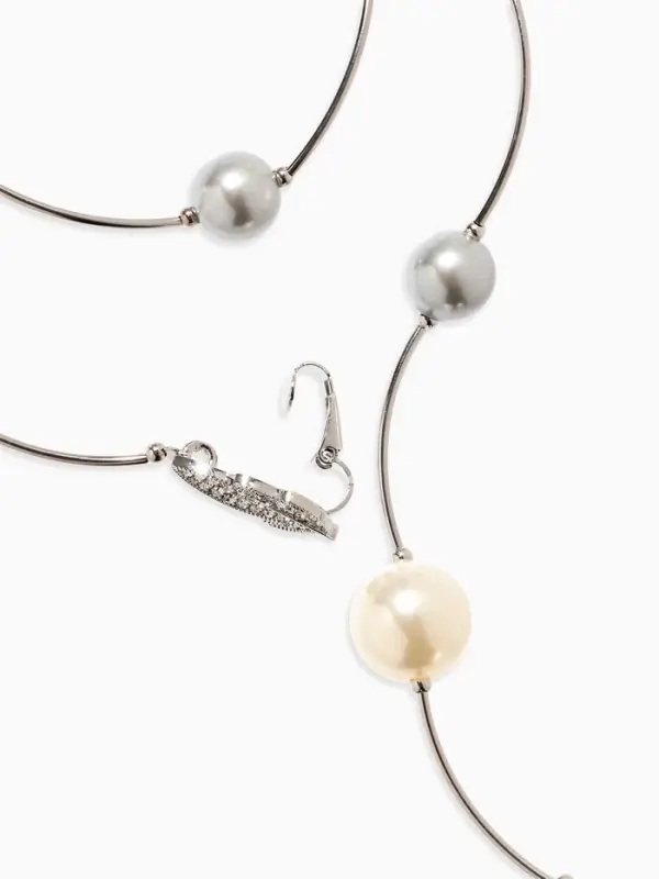 Колье &laquo;Флёр&raquo;, шарики, бело-серое в серебре, длина регулируемая, №12, бусины №16, №20, 40-87 см