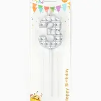 Свеча для торта &laquo;Элемент&raquo;, цифра "3" серебро