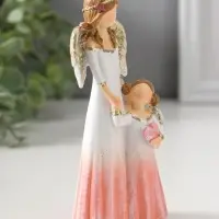 Сувенир полистоун "Девушка-ангел в светло-розовом платье и малышка с сердцем" 14,5 см