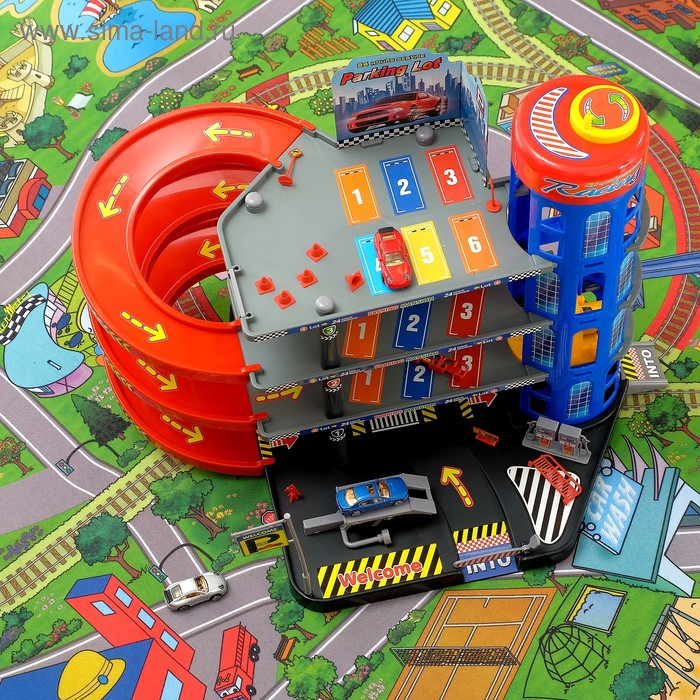 Парковка &laquo;Мега паркинг&raquo;, 6 металлических машин + коврик