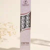 Набор свечей витых, 2.3&times;24.5 см, 5 ч, 50 г, 2 шт., серебряный, в подарочной коробке