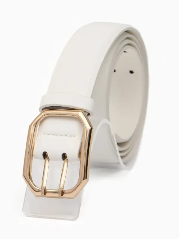 Ремень женский, 3.5&times;110 см, 2 прокола, без винта, золотистая пряжка, белый
