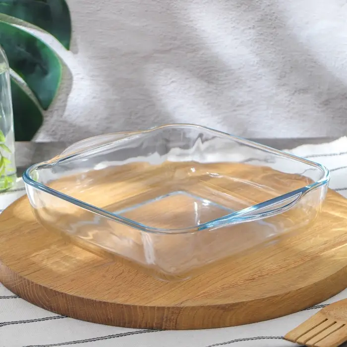 Форма для запекания Paşabah&ccedil;e Borcam, 2 л, 256&times;220 мм, прямоугольная, жаропрочное стекло, прозрачная