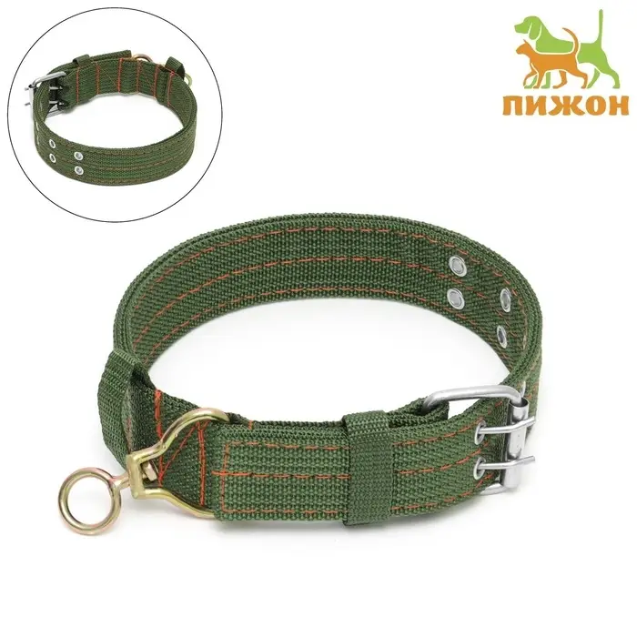 Ошейник, 65&times;4 см, ОШ 54-60 см, четырёхслойный с вертлюгом, полиэстер, зелёный
