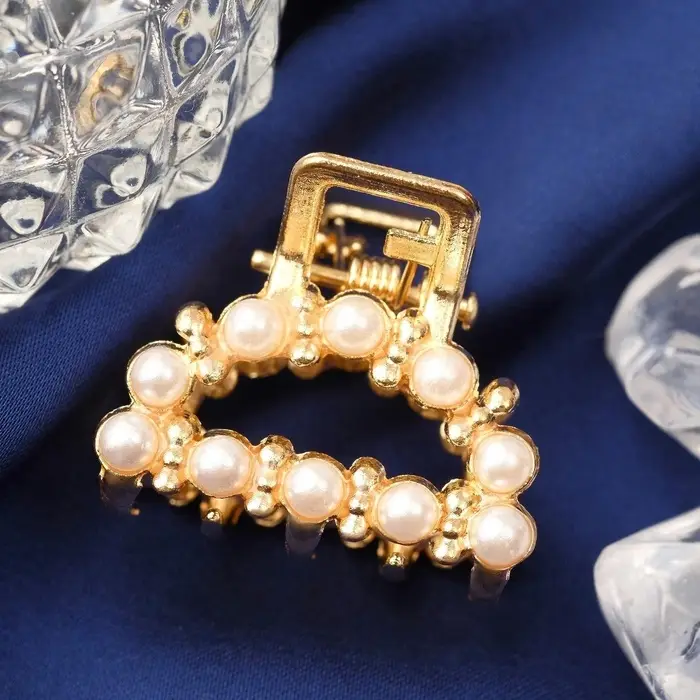 Крабик для волос &laquo;Аманда&raquo;, дуга жемчуг, 2.5 см, золотистый